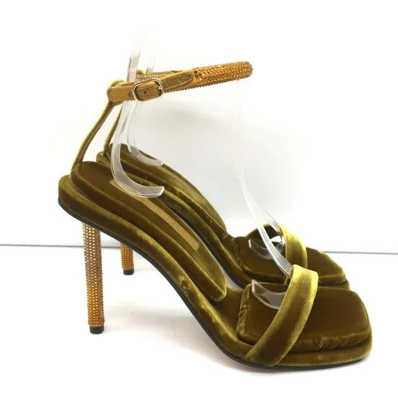 Tamara Mellon Stellar Sandals Topaz Crystal-Embellished Velvet Size 37 NEW - Picture 3 of 12